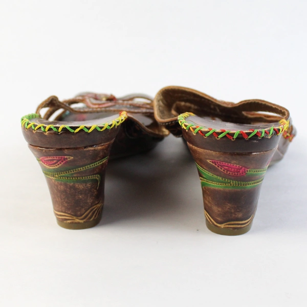 Corkys Brown Leather Mule Square Toe Wedge Heel Sandal US Size 7