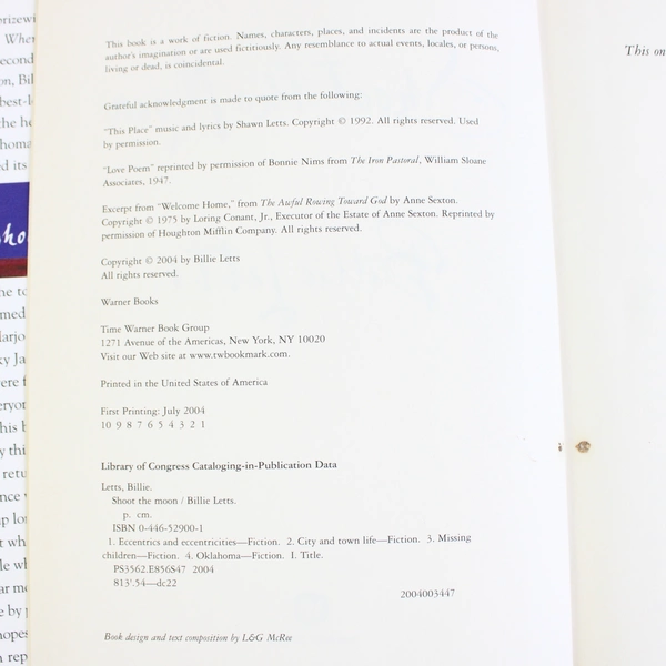 Shoot the Moon by Billie Letts 2004 Hardcover Novel Dust Jacket 1st Edition