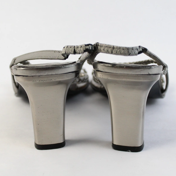 Unisa Silver Slip On Strappy Pump Square Toe Block Heel US Size 7.5B