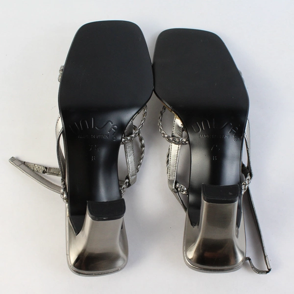 Unisa Silver Slip On Strappy Pump Square Toe Block Heel US Size 7.5B