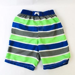 OP Boys 4T Swim Trunks Green & Blue Stripes Lined Swimwear - Pre-owned