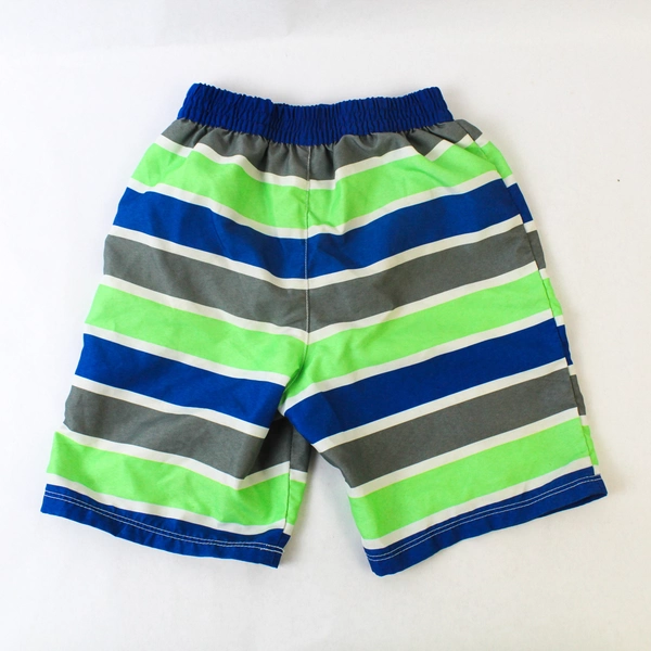 OP Boys 4T Swim Trunks Green & Blue Stripes Lined Swimwear - Pre-owned