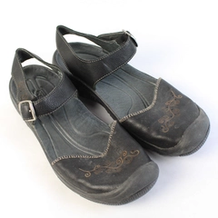 Keen Dark Black Leather Strappy Round Close Toe Shoes Rubber Sole US Size 7