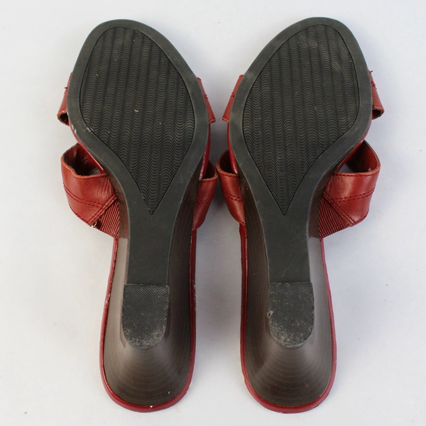 Naturalizer Red Leather Beaded Mule Sandals Round Toe Wedge Heel US Size 7M