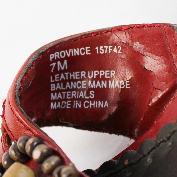 Naturalizer Red Leather Beaded Mule Sandals Round Toe Wedge Heel US Size 7M