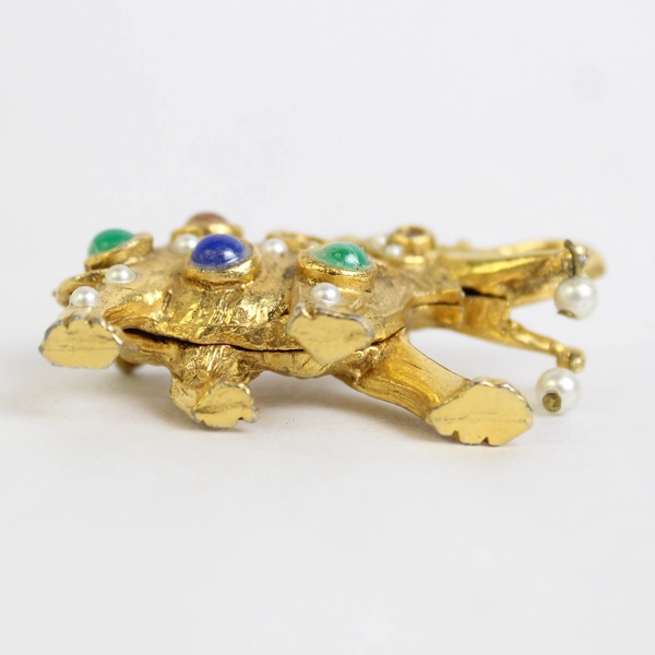 Gold-Tone Elephant Pin Brooch Jewelry Faux Pearl & Cabochon 