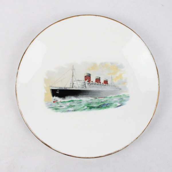 Vtg Crown Staffordshire Ceramic Queen Mary Ship Bread Plate 6.25" Diameter