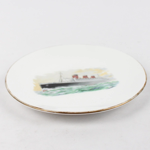 Vtg Crown Staffordshire Ceramic Queen Mary Ship Bread Plate 6.25" Diameter