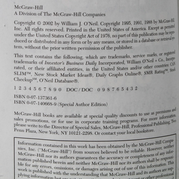 How To Make Money In Stocks by William J O'Neil 3rd Edition 2002 Paperback