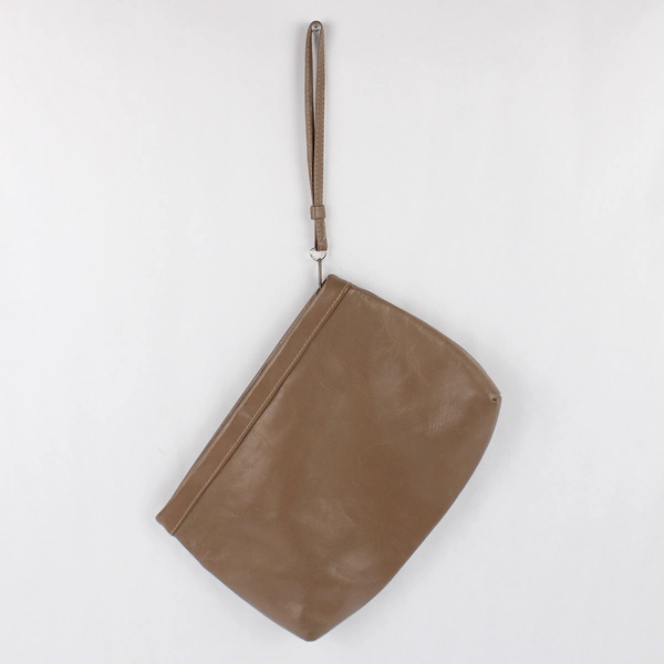 Etra Genuine Leather Medium Brown Wristlet Clutch Handbag