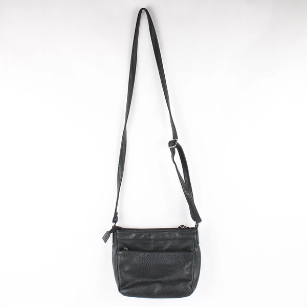 Multi Sac Black Faux Leather Vinyl Crossbody Purse