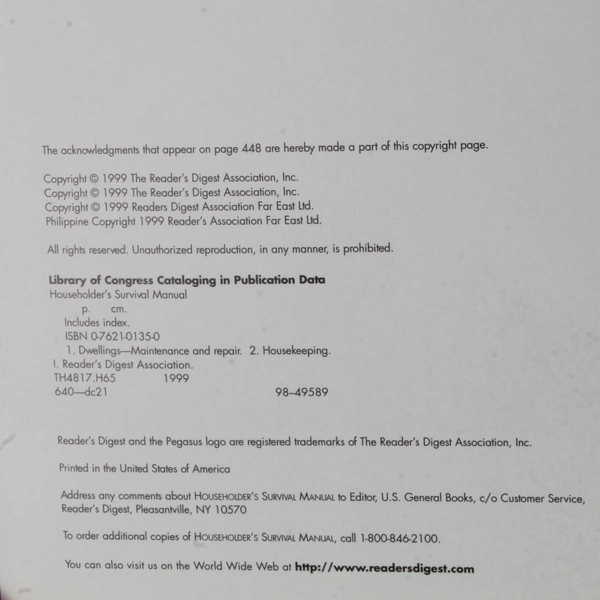 Householder's Survival Manual by Reader's Digest Editors 1999 Hardcover