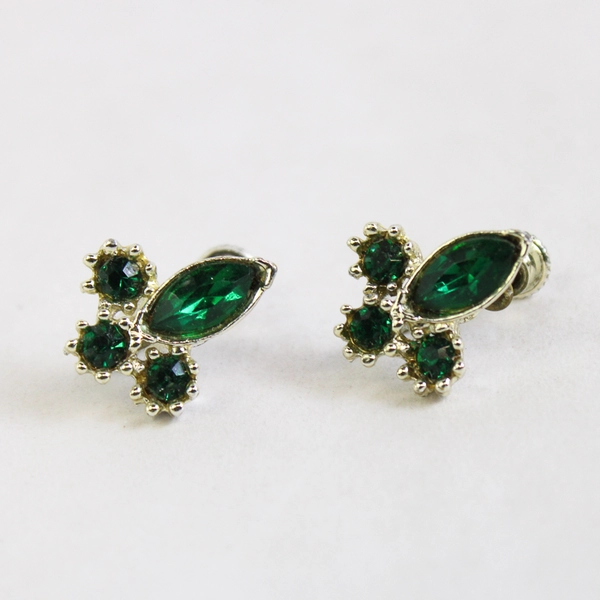 Vintage Gold Tone Emerald Screw Back Clip On Earrings