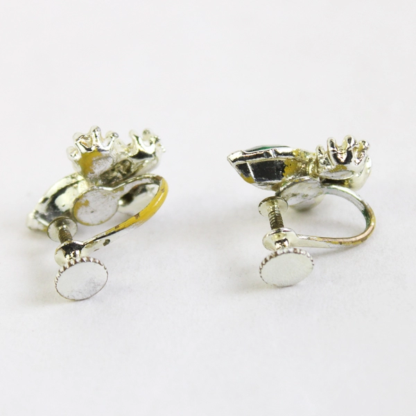 Vintage Gold Tone Emerald Screw Back Clip On Earrings