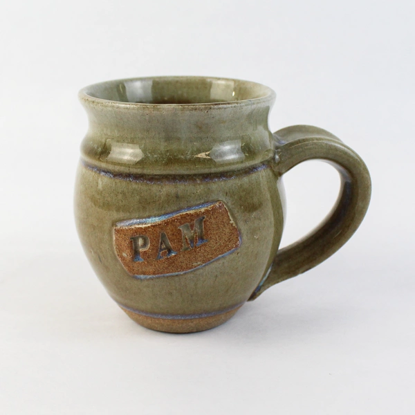 VTG Allen Pottery Mug Blue Green Signed Dated Stoneware Name "Pam" Inscribed