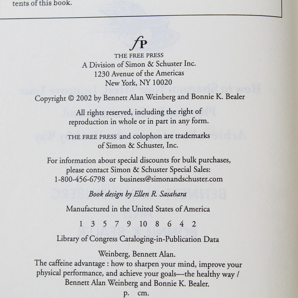 The Caffeine Advantage by Bennett Alan Weinberg 2002 Hardcover Book DJ