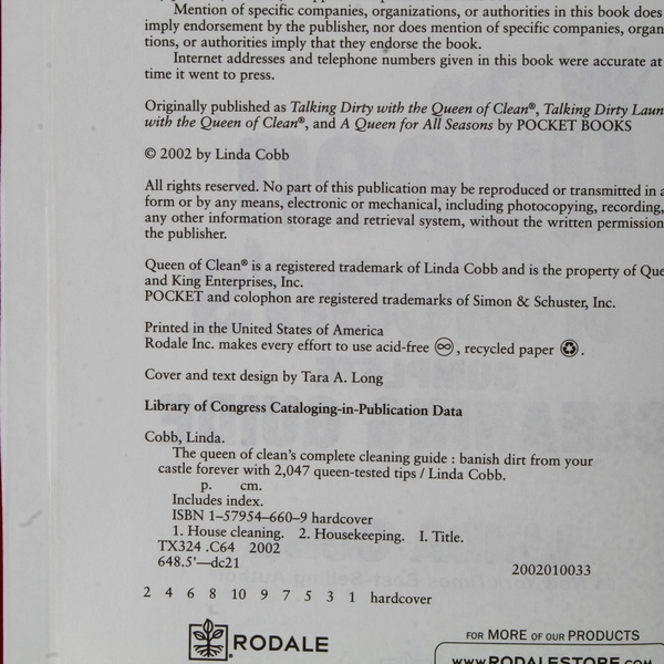 The Queen of Clean's Complete Cleaning Guide Linda Cobb 2002 Rodale Press HC