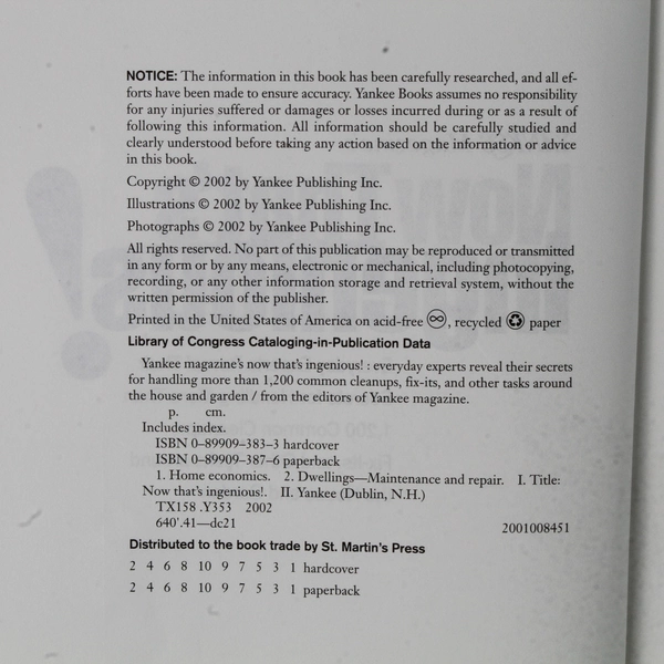 Yankee Magazine's Now That's Ingenious 2002 Yankee Publishing Hardcover