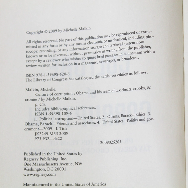 Culture of Corruption by Michelle Malkin 2009 Paperback - Good Condition