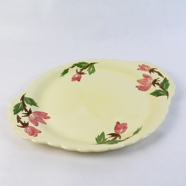 Continental Kilns Green Arbor Hand Painted Platter Pink Tulips 13.25 Inch