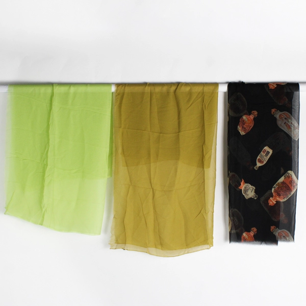 Lot of 3 Pieces Lightweight Chiffon Fabric 42" x 1 Yds Sewing Yellow Green Asian