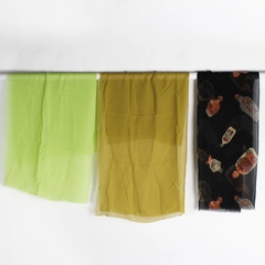 Lot of 3 Pieces Lightweight Chiffon Fabric 42" x 1 Yds Sewing Yellow Green Asian