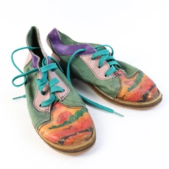 Vintage Handmade Multicolor Leather Art Round Toe Shoe US Size 6.5