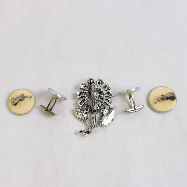 Vintage Holographic Diffraction Jewelry Set Brooch Clip On Earrings Cuff Links