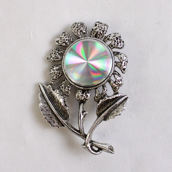 Vintage Holographic Diffraction Jewelry Set Brooch Clip On Earrings Cuff Links