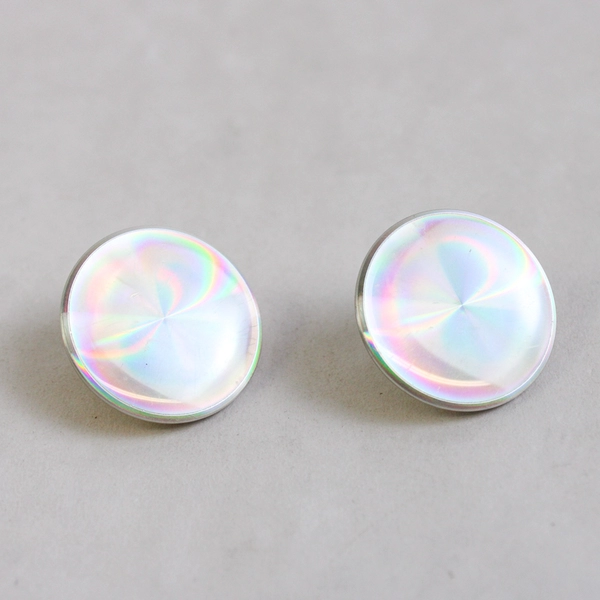 Vintage Holographic Diffraction Jewelry Set Brooch Clip On Earrings Cuff Links