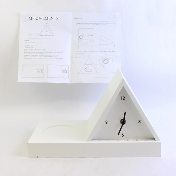 Improvements White Desk Clock and Book Rest with Battery Operated Light WORKS