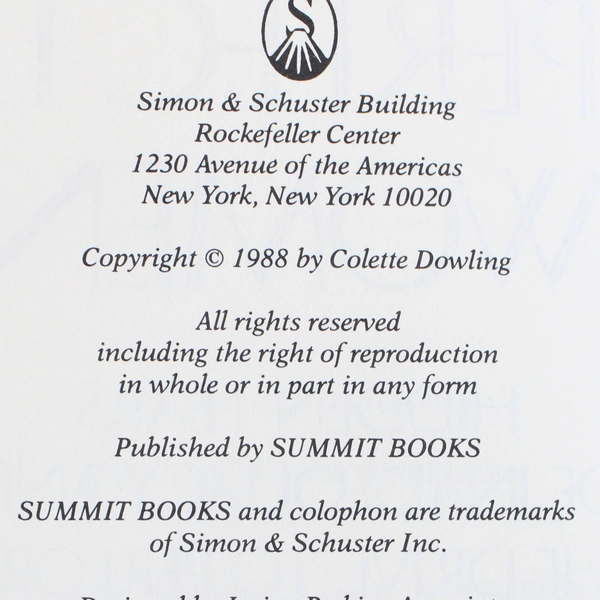 Perfect Women Hidden Fears of Inadequacy by Colette Dowling 1988 HC DJ 1st Ed