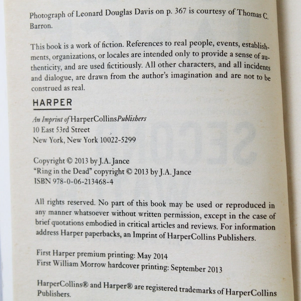 J.A. Jance Second Watch Paperback 2013 A J.P. Beaumont Novel Pre-Owned