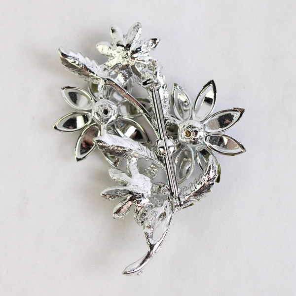 Vintage Blue Enamel And Rhinestone Floral Bouquet Brooch 3 Inch