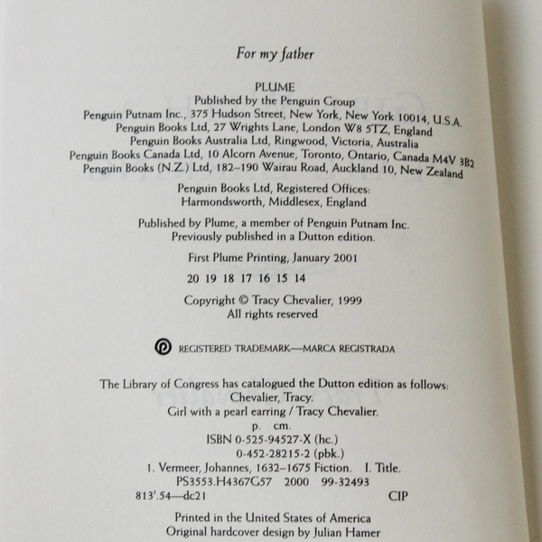 Girl With a Pearl Earring by Tracy Chevalier 2001 Penguin Paperback - Pre-Owned