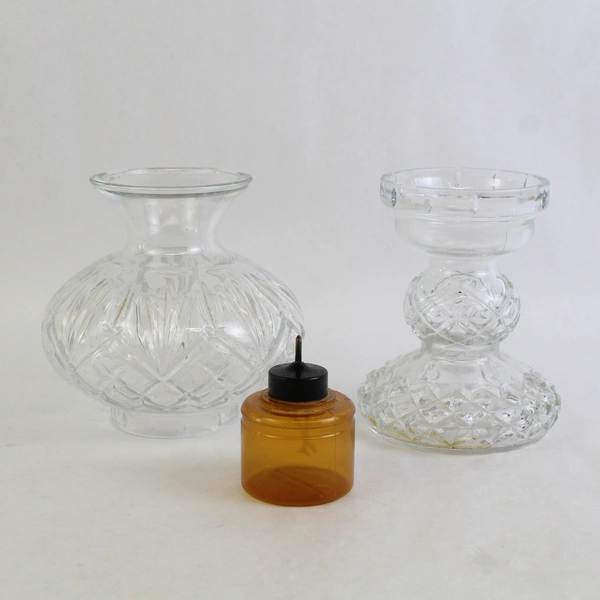 Vintage 2 Piece Clear Glass Hurricane Lamp with Reusable Votive Candle