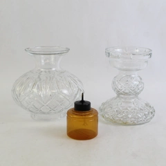 Vintage 2 Piece Clear Glass Hurricane Lamp with Reusable Votive Candle