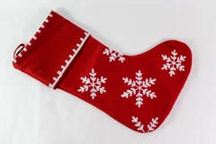 Red White Wool Christmas Stocking with Snowflakes 19" Tall - Very Good Condition