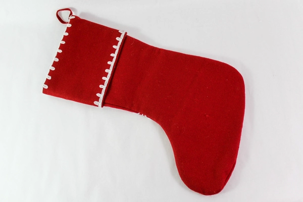 Red White Wool Christmas Stocking with Snowflakes 19" Tall - Very Good Condition