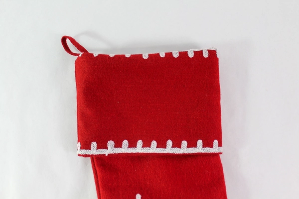 Red White Wool Christmas Stocking with Snowflakes 19" Tall - Very Good Condition