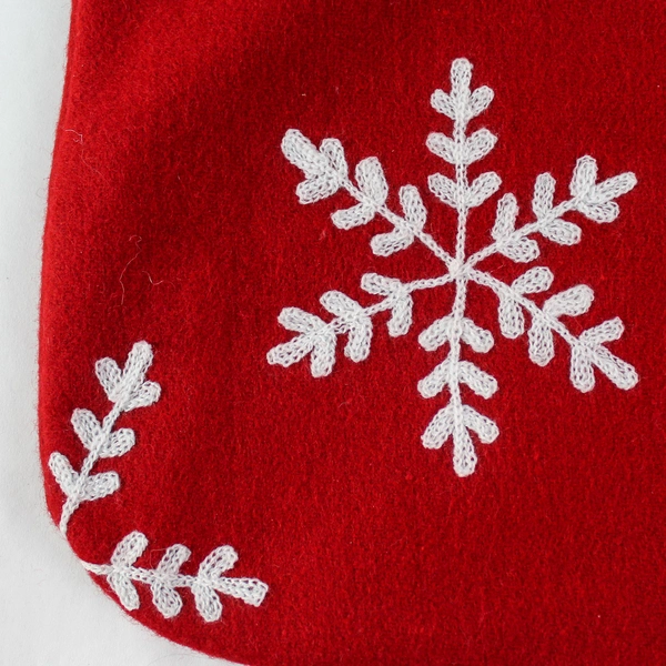 Red White Wool Christmas Stocking with Snowflakes 19" Tall - Very Good Condition