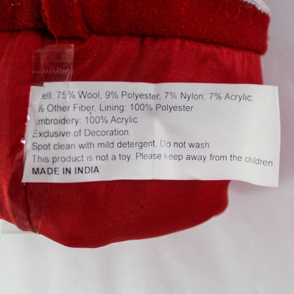 Red White Wool Christmas Stocking with Snowflakes 19" Tall - Very Good Condition