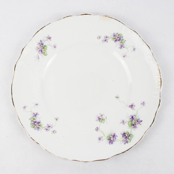 Vintage Homer Laughlin Purple Flower 10" Diameter Ivory Gold Rimmed Plate