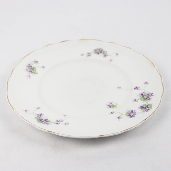 Vintage Homer Laughlin Purple Flower 10" Diameter Ivory Gold Rimmed Plate
