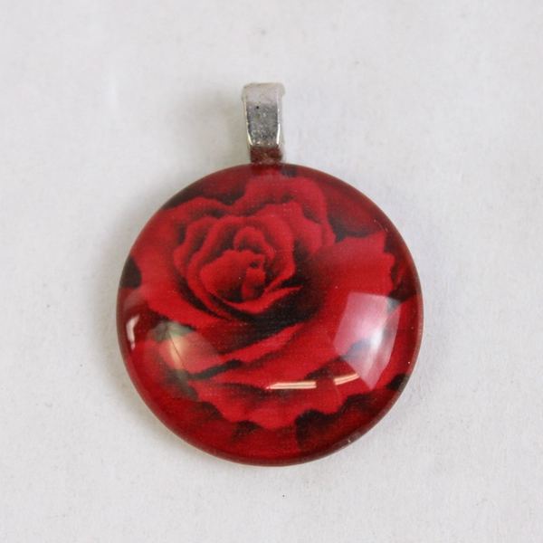Vintage 1 Inch Red Acrylic Rose Pendant Red Parasol.com