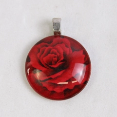 Vintage 1 Inch Red Acrylic Rose Pendant Red Parasol.com