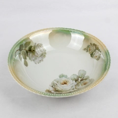 P K Silesia China Green Roses Bowl Lusterware 9" Diameter