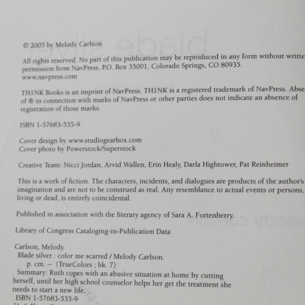 Blade Silver: Color Me Scarred by Melody Carlson, 2005 Paperback, Good Condition