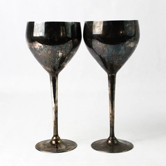 Lot of 2 Vintage Mid Century Modern Silver Plate Wine Goblets 8.25 Inch Tall