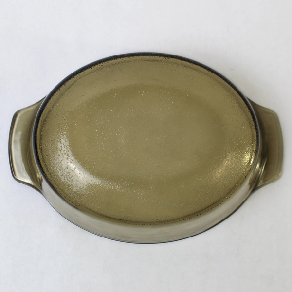 Vintage Glasbake Smoked Amber Casserole Dish Yellow Daisy 11" Long